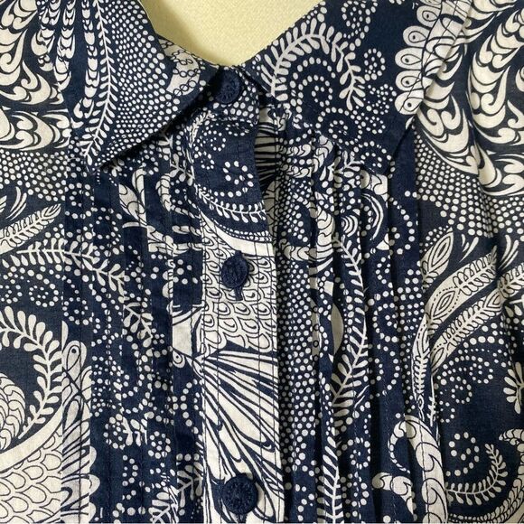 Talbots 100% Cotton Navy Blue Paisley Button Up Tunic Blouse Women's Size XL - Picture 13 of 16